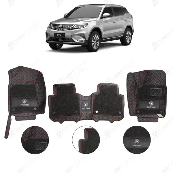 Car Floor Mat 11D Proton X70 Black Pvc Black Stitch Black/Grey Grass 03 Pcs / Set Premium Quality (China)