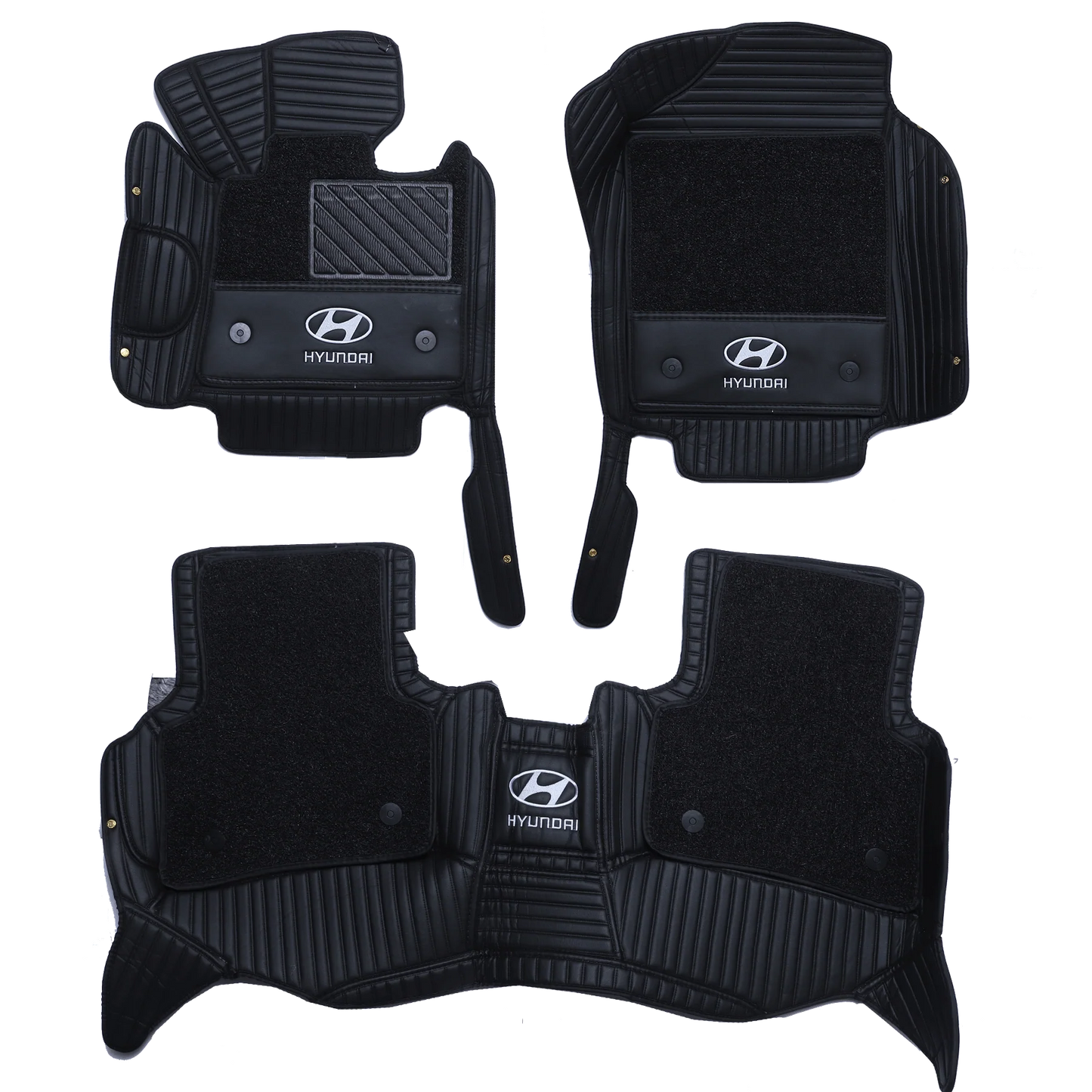 Car Floor Mat 10D Hyundai Elantra 2021 Black Pvc  Black Stitch  Black Grass 03 Pcs / Set Premium Quality Hyundai Logo (China)