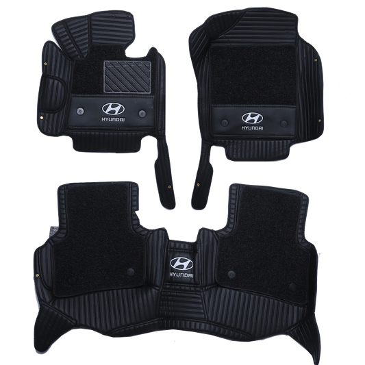 Car Floor Mat 10D Hyundai Elantra 2021 Black Pvc  Black Stitch  Black Grass 03 Pcs / Set Premium Quality Hyundai Logo (China)