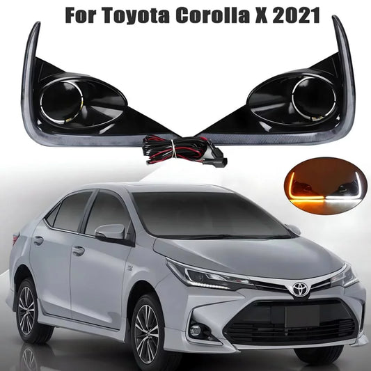 Car Drl Covers Oem Fitting Toyota Corolla 2021 L Shape Design White Drl Orange Indicator (Running) Gloss Black Cap 02 Pcs/Set Box Pack (China)