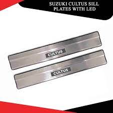 Car Door Sill Scuff Plate Protectors  Ss Type W/Led Oem Fitting Suzuki Cultus 2020 Cultus Logo  White Led   04 Pcs/Set Ss Colour (China)