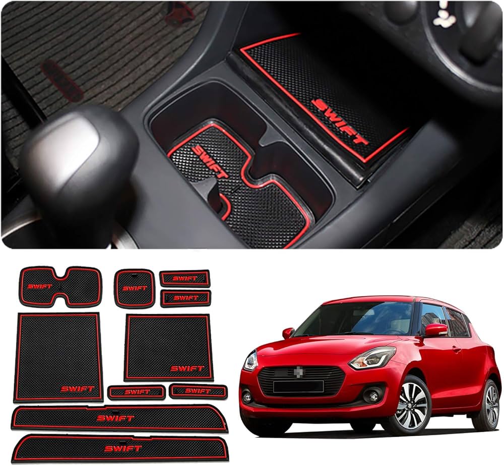Car Interior Mat Kit Suzuki Swift 2022 Black/Red Poly Bag Pack (China)
