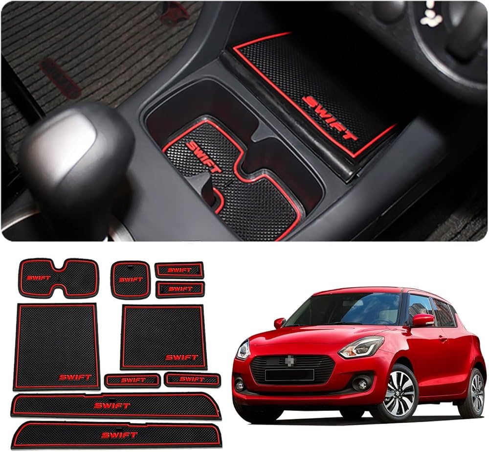 Car Interior Mat Kit Suzuki Swift 2022 Black/Red Poly Bag Pack  (China)