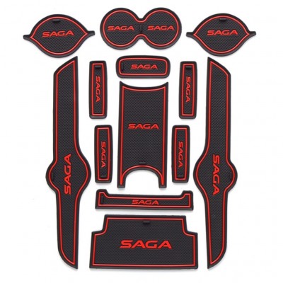 Car Interior Mat Kit Proton Saga 2021 Black/Red Poly Bag Pack  (China)