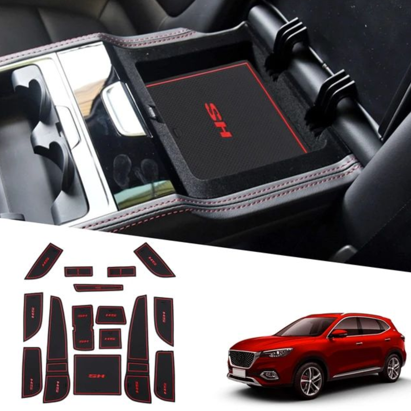 Car Interior Mat Kit Mg Hs 2021 Black/Red Poly Bag Pack  (China)