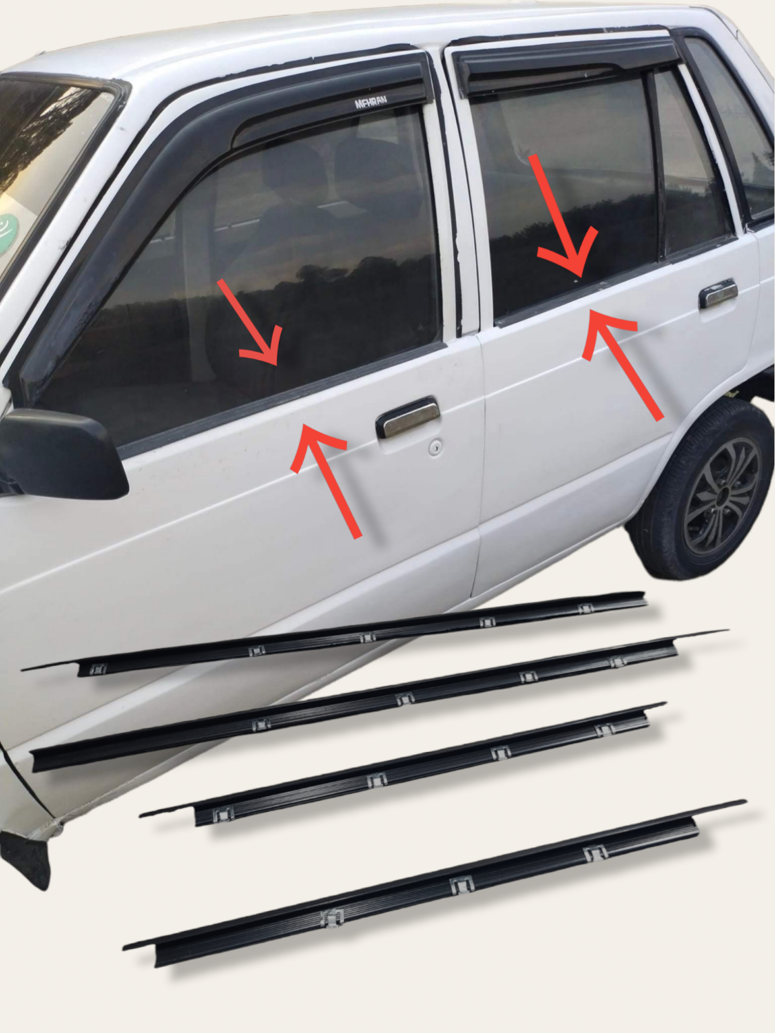 Chrome Weather Strips Tape Type Fitting Suzuki Mehran 04 Pcs/Set