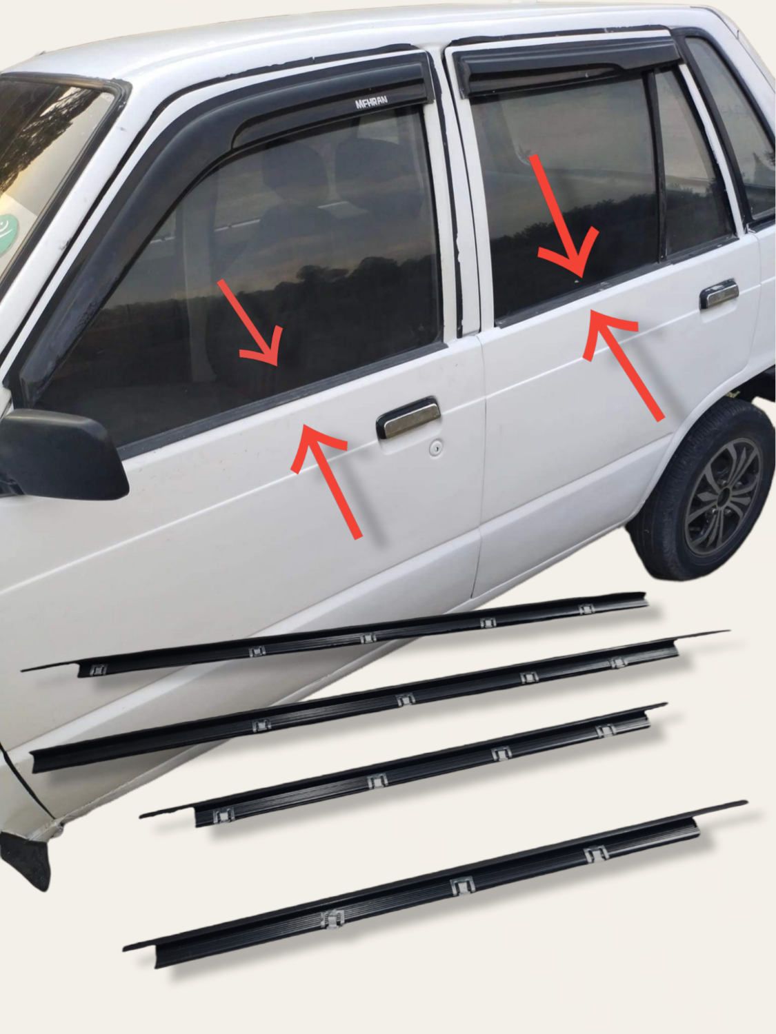 Chrome Weather Strips  Tape Type Fitting Suzuki Mehran  04 Pcs/Set