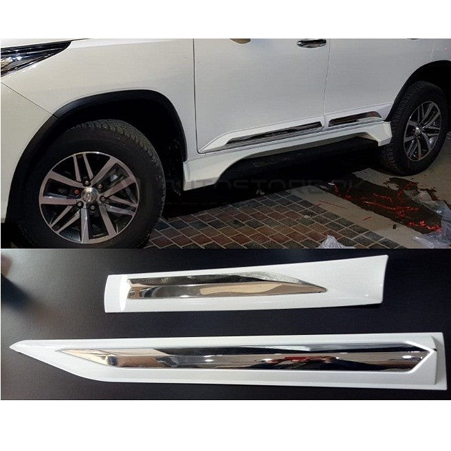 Chrome Door Molding  Plastic Tape Type Fitting Toyota Fortuner 2018 White/Chrome 04 Pcs/Set (China)