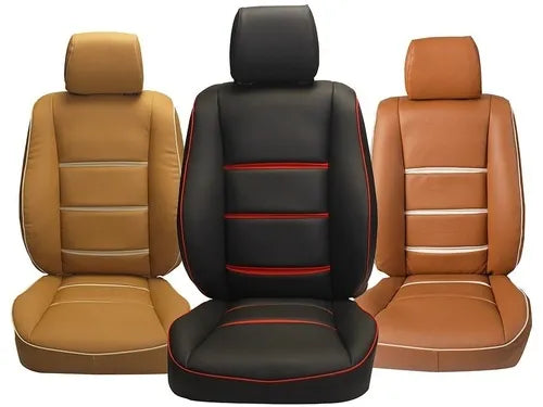 Auto Leather Type Seat Cover M/B Custom Design Custom Fitting Honda City 2021 Black Colour Red Stitch Red Border 09 Pcs/Set