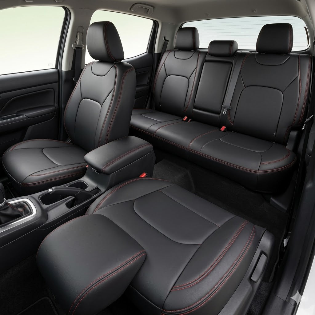 Auto Leather Type Seat Cover M/C Oem Design Custom Fitting Suzuki Cultus 2020 Black Colour Red Stitch 06 Pcs/Set