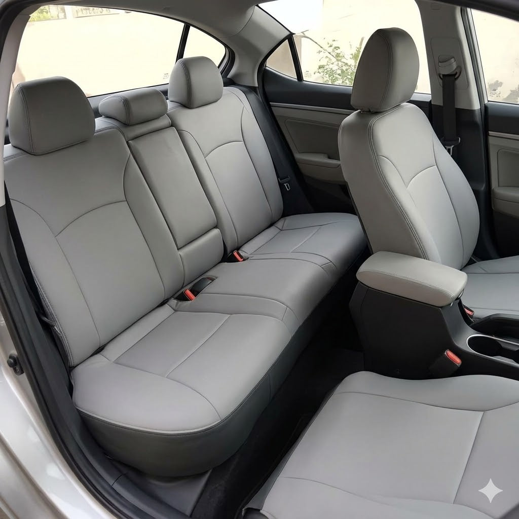 Auto Leather Type Seat Cover M/C Oem Design Custom Fitting Toyota Vitz 2015 Grey/Black Black Stitch 09 Pcs/Set