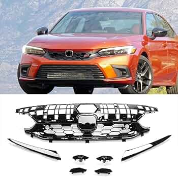 Front Grill Upper/Sports Type Si Design Honda Civic 2022 With Logo 03 Pcs / Set Gloss Black (China)
