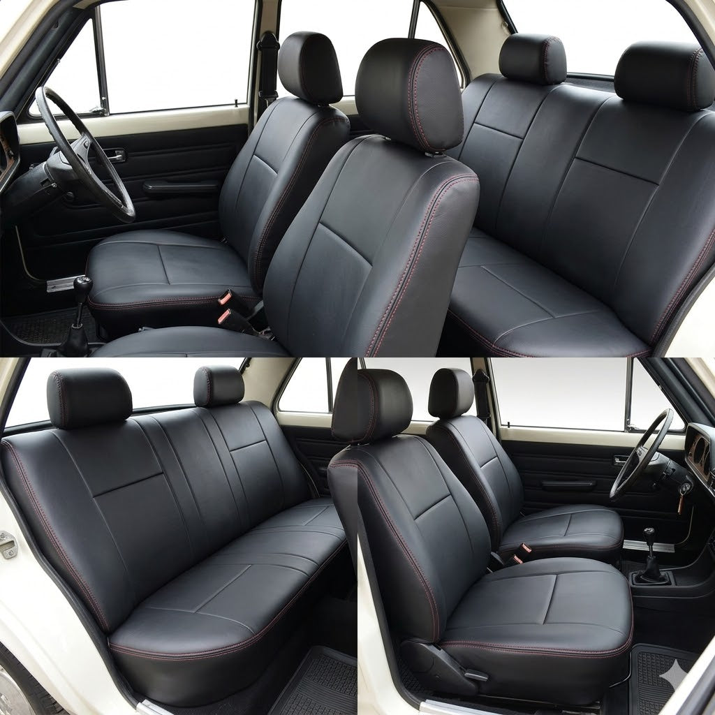 Auto Leather Type Seat Cover M/B Oem Design Custom Fitting Toyota Yaris 2020 Black Colour Red Stitch 11 Pcs/Set