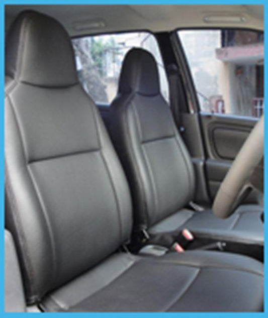 Auto Leather Type Seat Cover M/B Oem Design  Custom Fitting Suzuki Wagon-R 2018 Black Colour Black Stitch   06 Pcs/Set