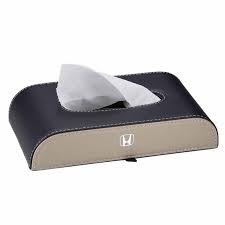 Car Luxury Tissue Box Holder Round Corner Shape Portable Pvc Leather Material  Black/Y-Grey Honda Logo Medium Size (China)