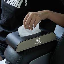 Car Luxury Tissue Box Holder Round Corner Shape Portable Pvc Leather Material  Black/Y-Grey Honda Logo Medium Size (China)