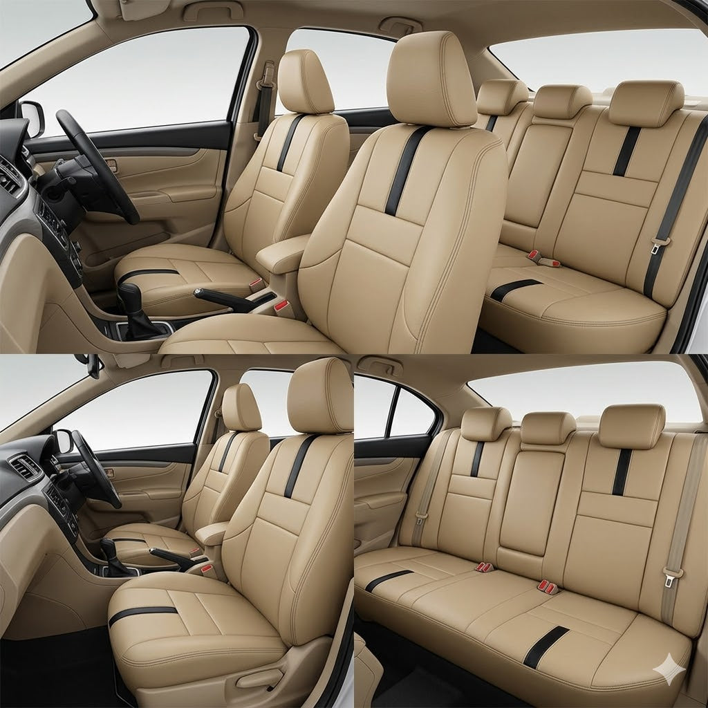 Auto Leather Type Seat Cover M/C A3 Design Custom Fitting Honda City 2018 Beige Colour Beige Stitch 09 Pcs/Set