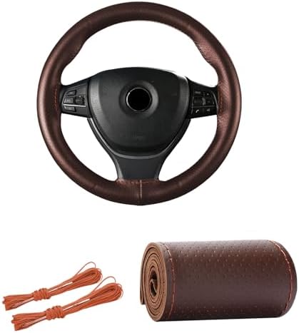 Car Steering Wheel Cover Stitch Type Pvc/Leather Material Leather Design Coffee Universal Fitting Bulk Pack