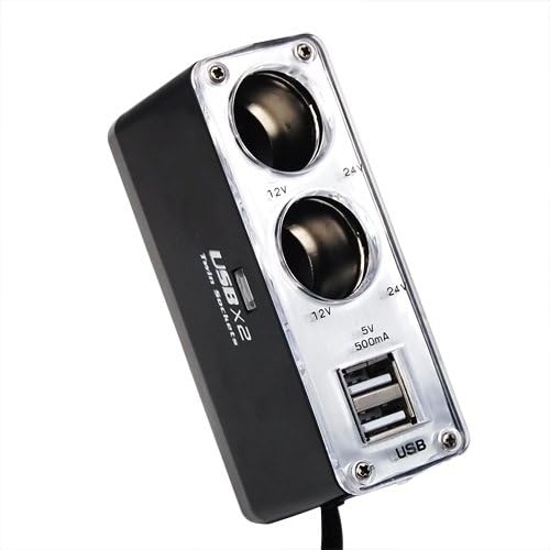 Car Dc Cigarette Lighter Socket Splitter 2 X Dc + 2 X Usb Sockets Plastic Housing With Led 60W 1A 12-24V Black Housing Blister Pack | Wf-0030 (China)