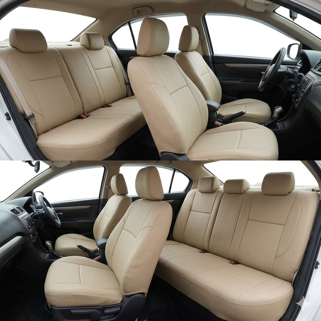 Auto Leather Type Seat Cover M/A Charger Sxt Design Custom Fitting Toyota Yaris 2020 Beige Colour 11 Pcs/Set Premium Quality