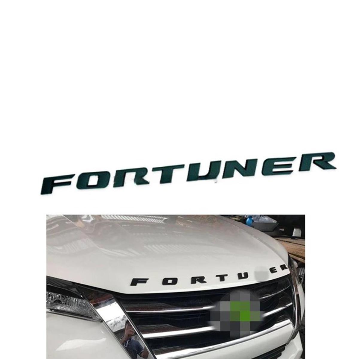 Auto Logo/Monogram Hood Fitting Decorative Type Fortuner Logo Toyota Fortuner 2021 Tape Type Fitting Plastic Large Size Black 08 Pcs/Pack Poly Bag Pack (China)