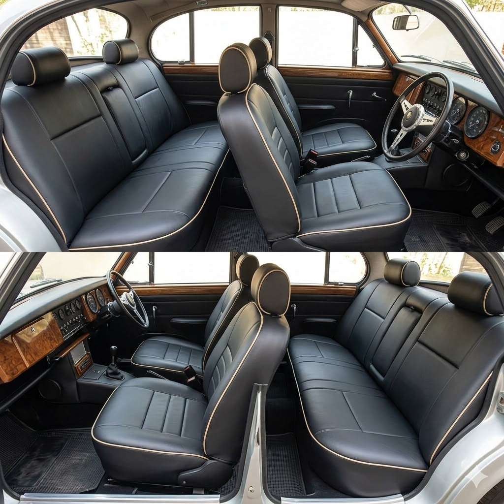 Auto Leather Type Seat Cover M/C Jaguar Xf Design Custom Fitting Toyota Yaris 2020 Black Colour Beige Stitch Beige Border 11 Pcs/Set