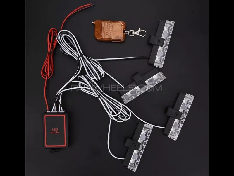 Car Exterior Led Grill Light Plastic Housing White Rectangle Shape 16 Led 04 Pcs/Set Colour Box Pack 04 Pcs/Pack White/Flasher (China)