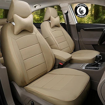 Auto Leather Type Seat Cover M/B Oem Design  Custom Fitting Changan Alsvin 2021 Black/Beige Colour Beige Stitch Black Border 08 Pcs/Set Premium Quality