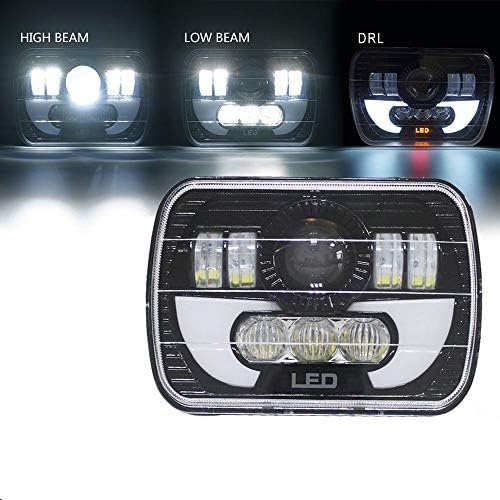 Jeep Led Projector Head Lamps Rectangle Shape 7"X5" White Drl Drl + Indicator Flashing Function Clear Lens 01 Pc/Set Hjg (China)