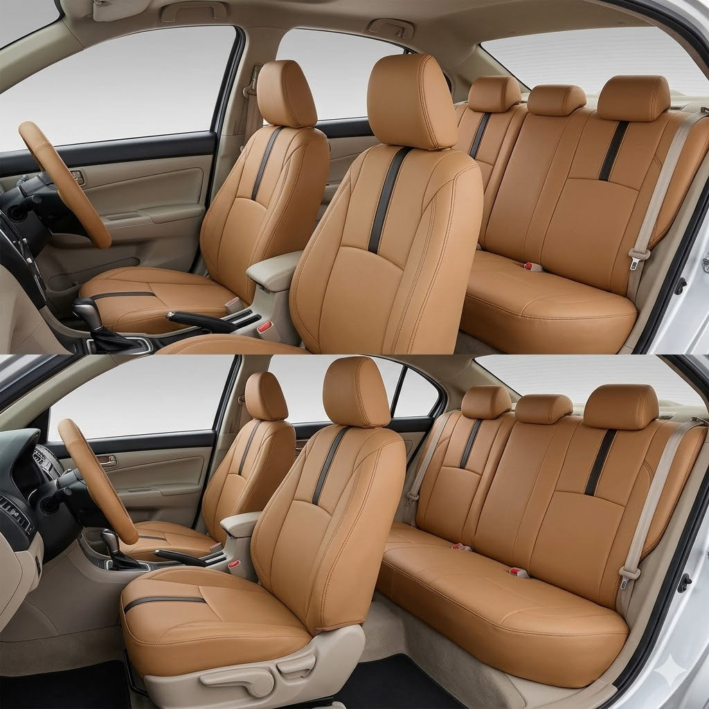 Auto Leather Type Seat Cover M/C Oem Design Custom Fitting Honda Civic 2016-2021 Cayane Brown/Black 12 Pcs / Set