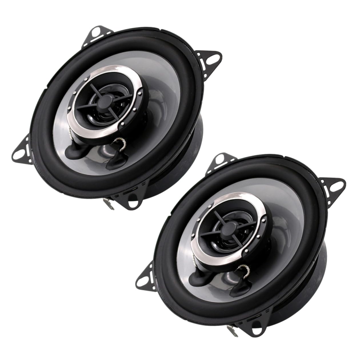 Car Speakers  4" Round Shape 2-Way Coaxial  140 Watts Chc Universal Fitting 02 Pcs/Set Silver