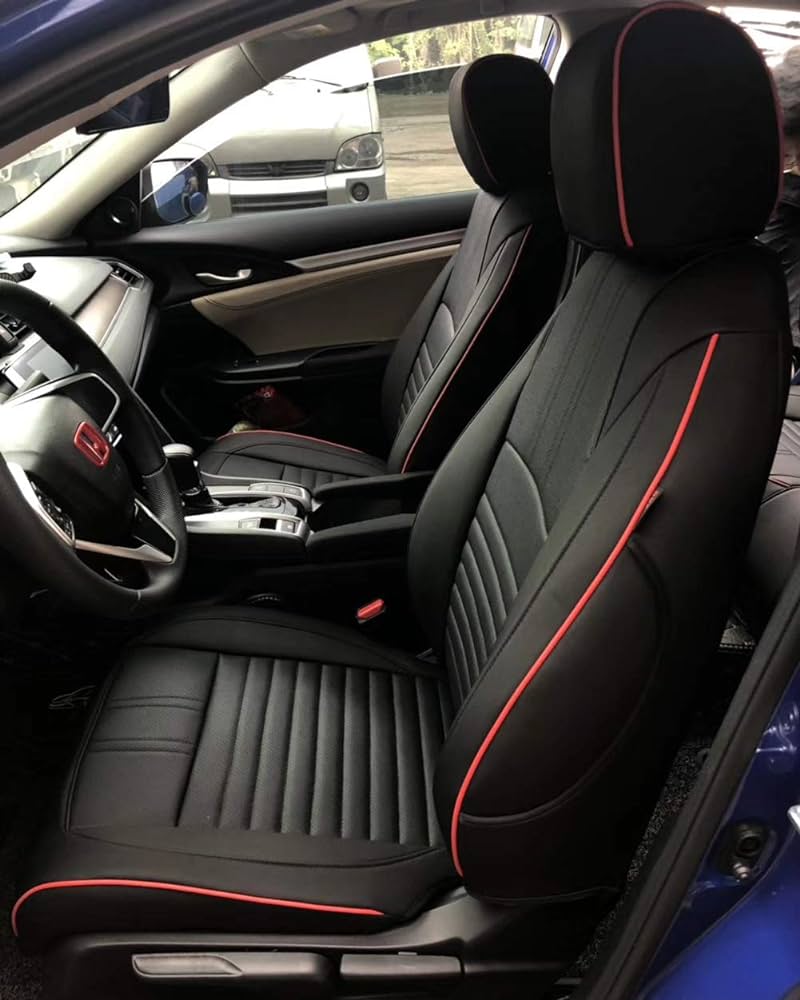 Auto Leather Type Seat Cover M/Ab Custom Design Custom Fitting Honda Civic 2018 Black Colour Red Stitch  11 Pcs/Set