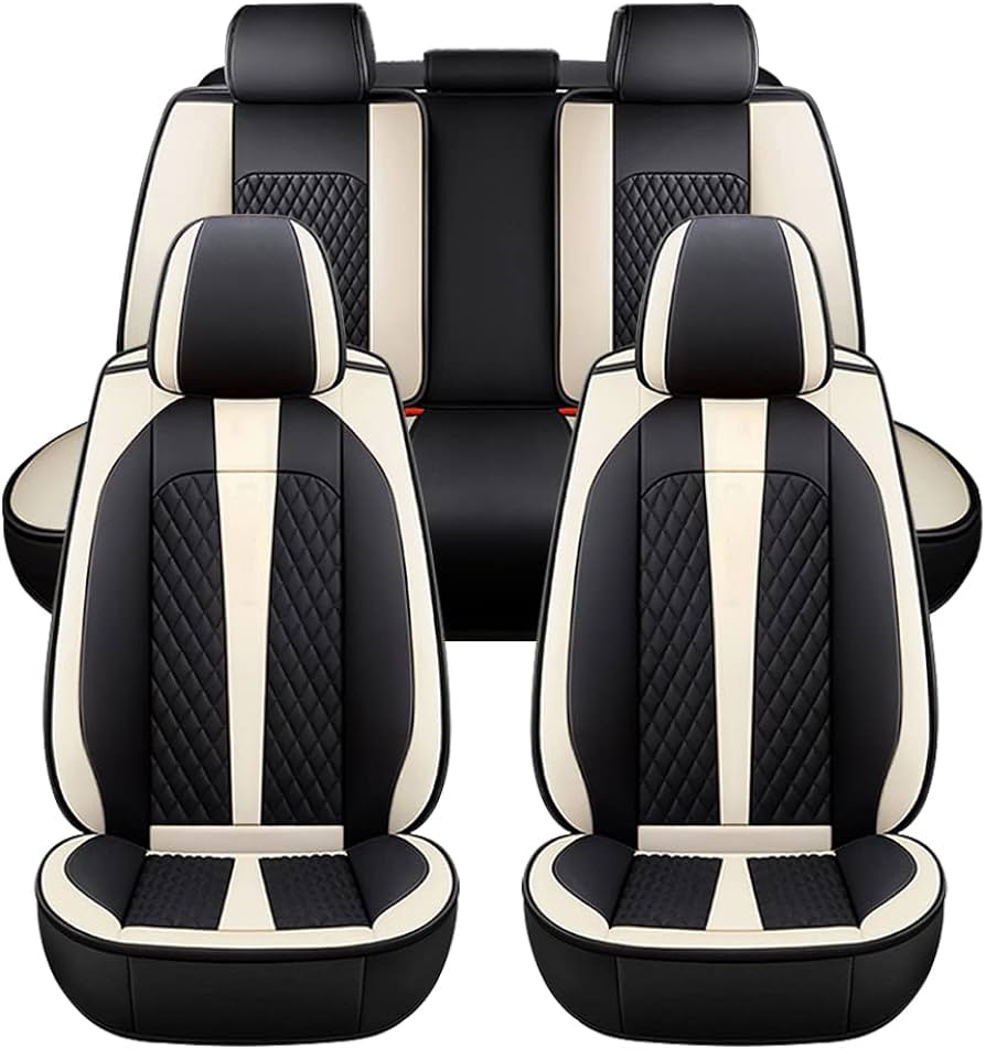 Auto Leather Type Seat Cover M/B Oem Design  Custom Fitting Hyundai Tucson 2021 Beige/Black Colour Beige Stitch Black Border 12 Pcs / Set