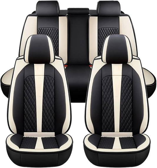 Auto Leather Type Seat Cover M/B Oem Design  Custom Fitting Hyundai Tucson 2021 Beige/Black Colour Beige Stitch Black Border 12 Pcs / Set