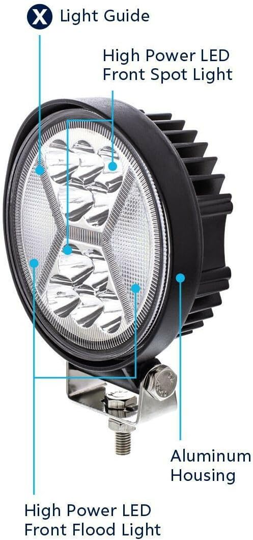 Automotive Led Work Lamp Metal Housing Round Shape 12 Led 100W White/Yellow Colour Box Pack 01 Pc/Pack Fy-5114 (China)