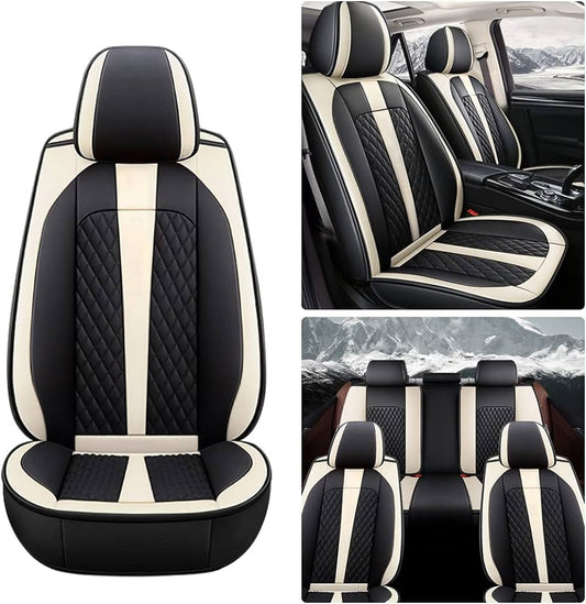 Auto Leather Type Seat Cover M/A Ferrari 812 Design Custom Fitting Toyota Corolla 2018 Beige/Black Colour Beige Stitch  12 Pcs / Set Premium Quality