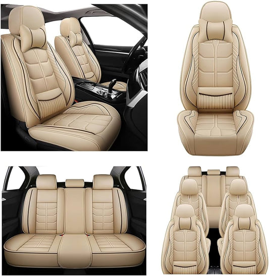 Auto Leather Type Seat Cover M/A Hockey Design Custom Fitting Toyota Corolla 2018 Beige Colour Beige Stitch  12 Pcs / Set Premium Quality