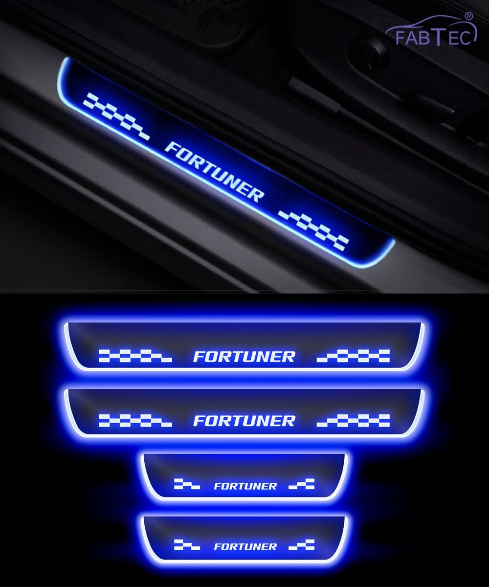 Car Door Sill Scuff Plate Protectors Ss Type W/Led Oem Fitting Toyota Fortuner 2018 Fortuner Logo Blue Led 04 Pcs/Set Black/Ss Colour (China)