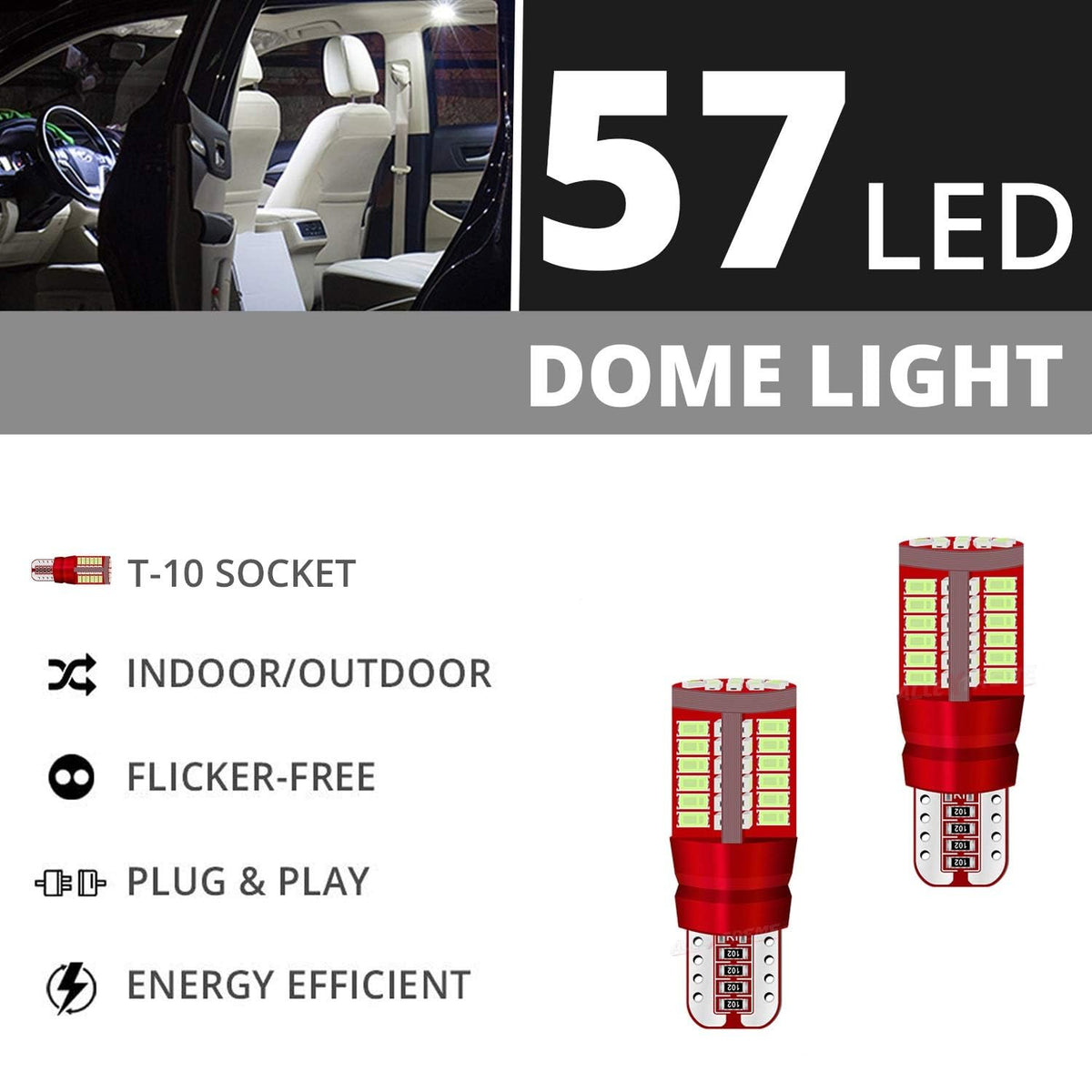 Car Exterior Led T10 Fish Bulb Metal Housing Red Large Size 02 Pcs/Set Poly Bag Pack 02 Pcs/Pack