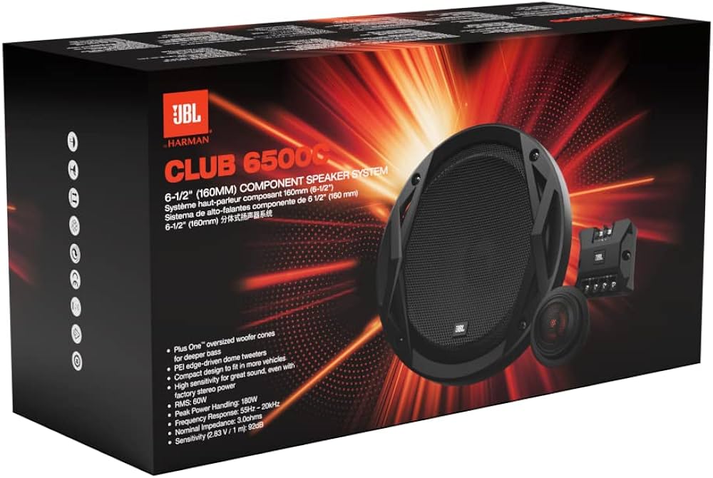 Car Speakers Jbl 6" Round Shape 2-Way Component 1800W Chc Universal Fitting 02 Pcs/Set Black Club 6500C