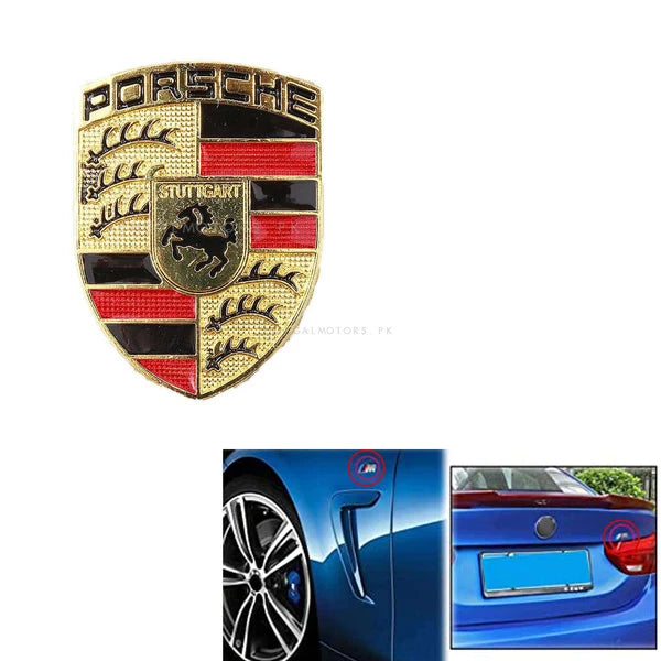 Car Universal Mono Metal Material Porsche Logo Gold/Red 01 Pc/Pack Large Size Poly Bag Pack (China)