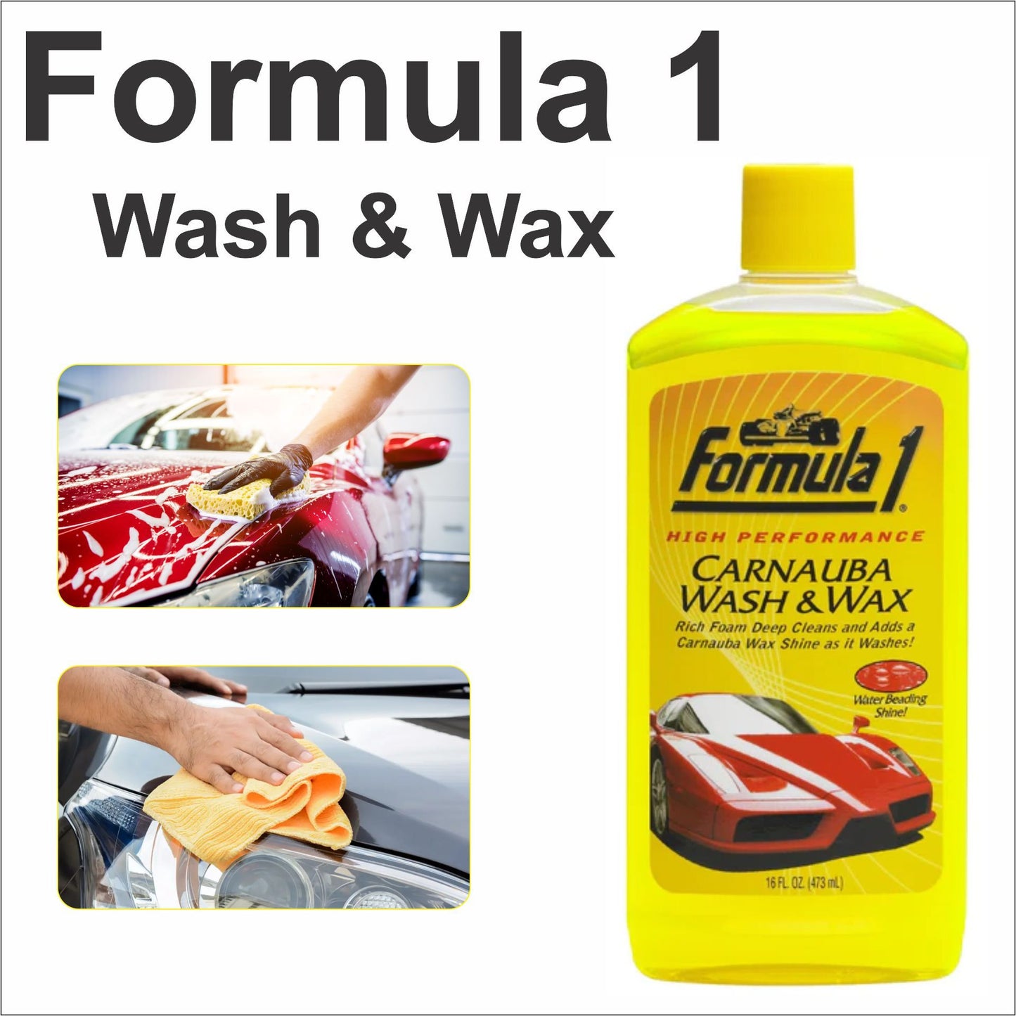 Car Shampoo & Wax Formula-1 Plastic Bottle Pack  473Ml Carnauba Wash&Wax 716030 (Usa)