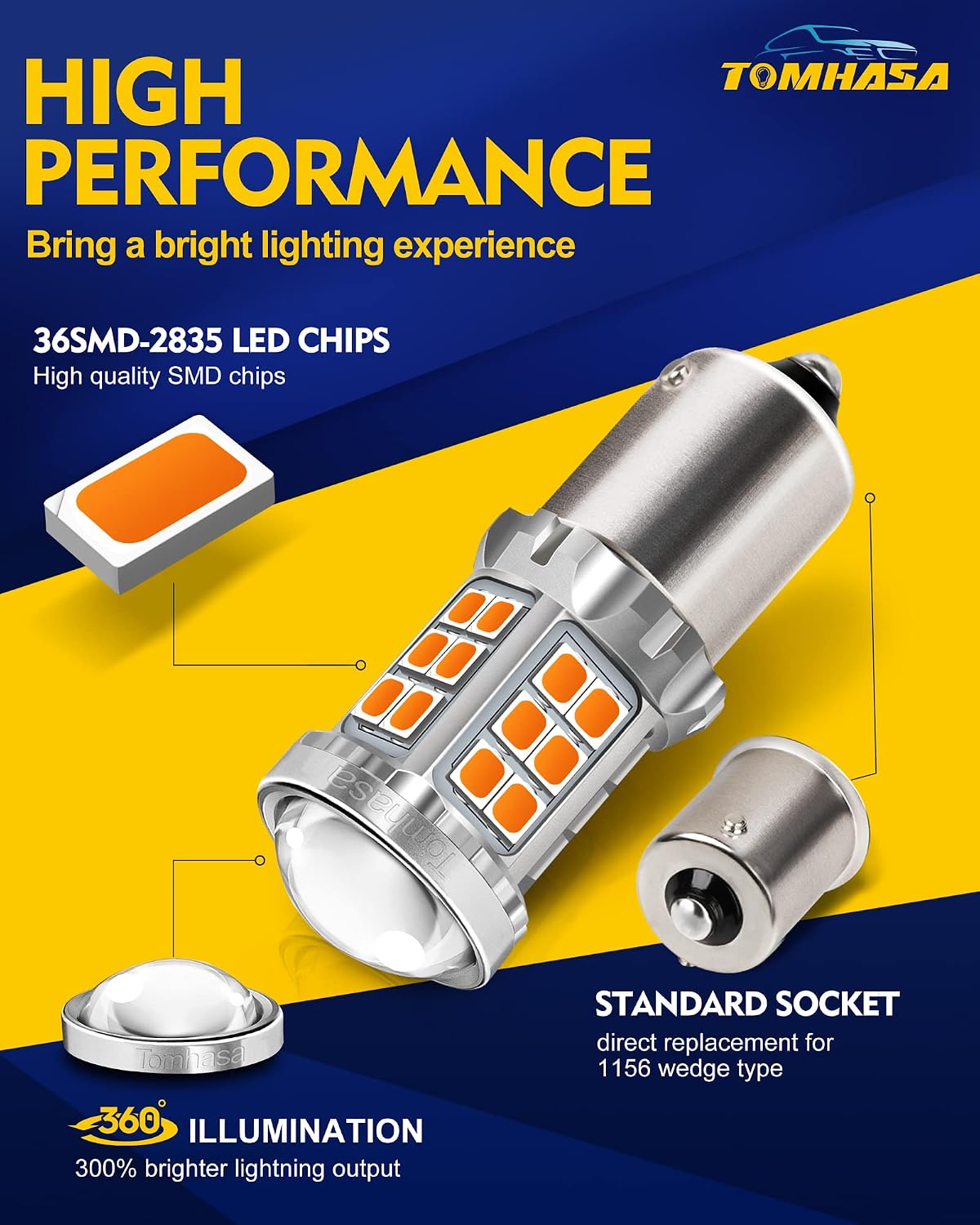 Car Exterior Led T10 Fish Bulb Plastic Housing Yellow 02 Pcs/Set Poly Bag Pack 02 Pcs/Pack (China)