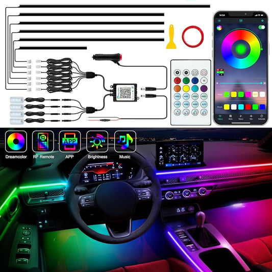 Car Ambient Interior Light  Dashboard + Door   Rgb W/Mobile App Control  08 Pcs/Set Colour Box Pack (China)
