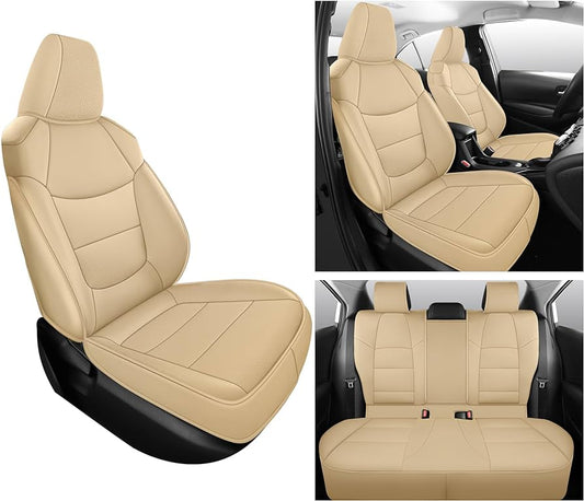 Auto Leather Type Seat Cover M/Ab Type-R Design Custom Fitting Toyota Corolla 2006 Beige Colour Beige Stitch  11 Pcs/Set