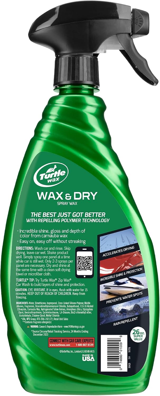 Car Body Polish Turtle Wax Liquid Based Plastic Bottle Pack 709Ml Wax&Dry Spray Wax 50420 (Usa)