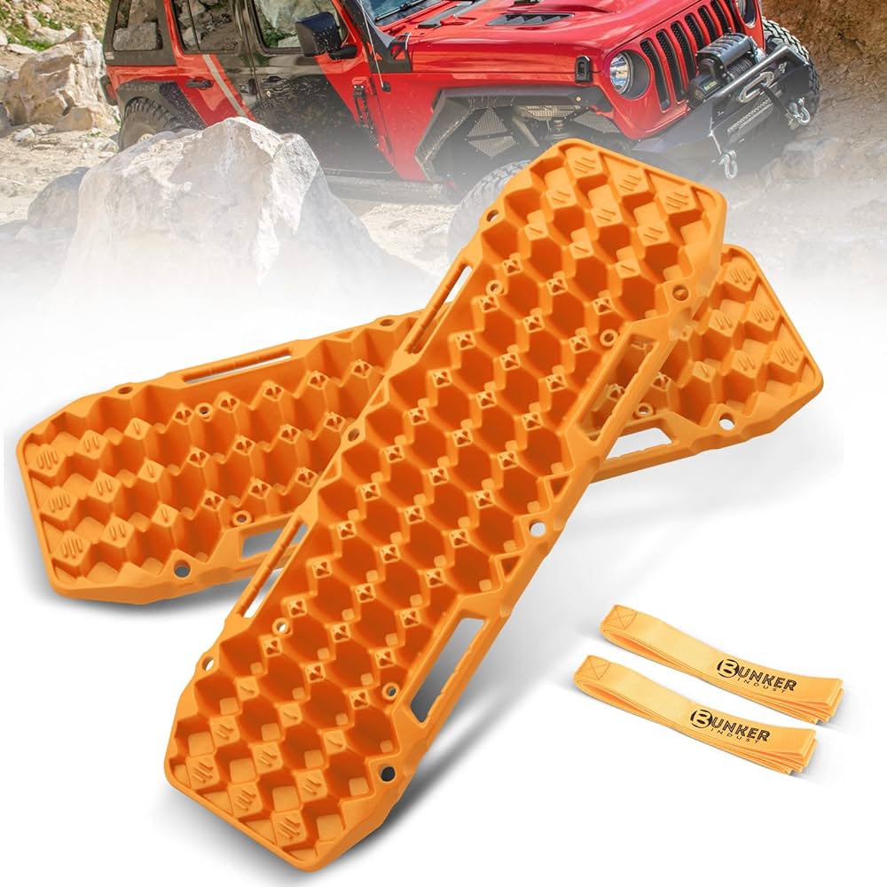 Automotive Sand / Mud / Snow / Off-Road Anti-Skid Recovery Track Rescue Board Abs Material Large Size Orange Premium Quality 02 Pcs/Set
