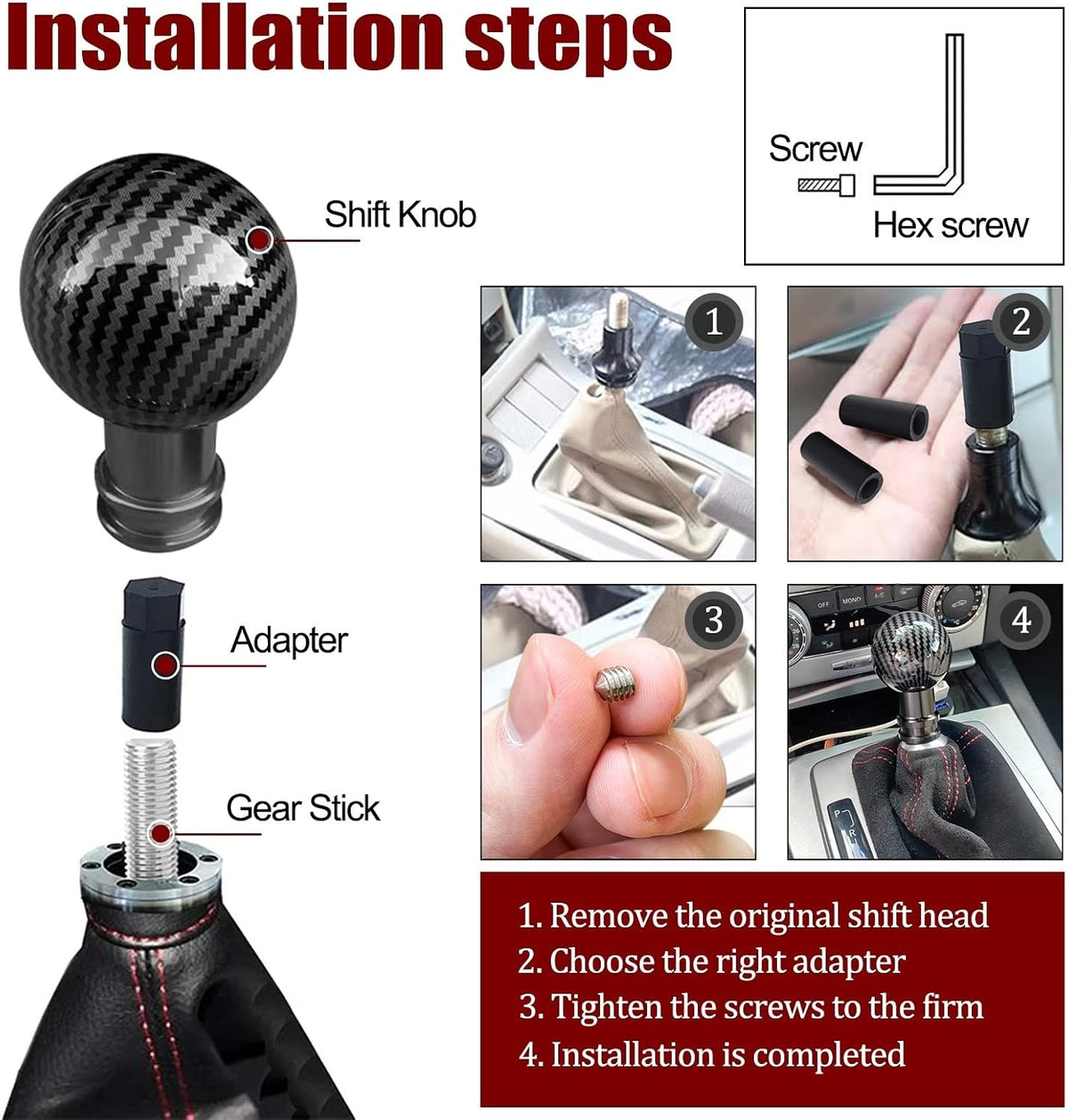 Car Gear Stick Shift Knob Manual Gear Universal Fitting Metal Material Carbon/Black 01 Pc/Set Box Pack 5078 (China)