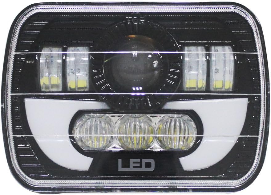 Jeep Led Projector Head Lamps Rectangle Shape 7"X5" White Drl Drl + Indicator Flashing Function Clear Lens 01 Pc/Set Hjg (China)