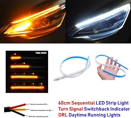 Car Interior Led Dashboard Light (Police Style) Cob Type Strip Type 48" Size 01 Pc/Set Silicone Housing Poly Bag Pack Red/Blue (China)